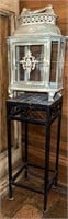 2 pc lot- small metal stand with metal decor pc