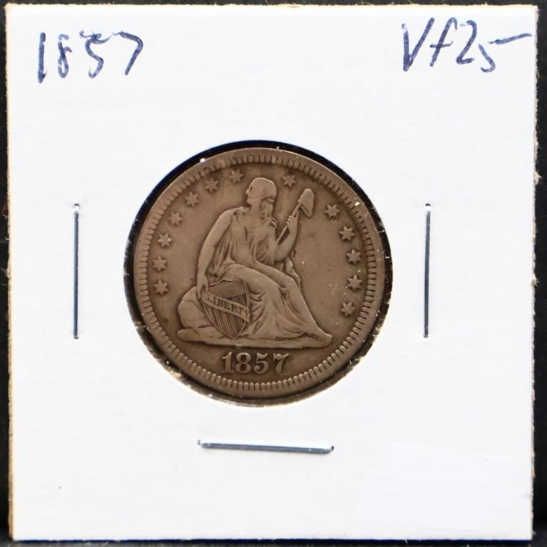 1857 seated liberty quarter
