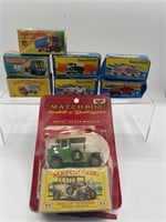 Matchbox cars in boxes