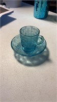 Blue basket weave cup and saucer