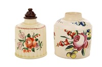 TWO 18th C ENGLISH CREAMWARE TEA CADDIES