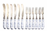 TWELVE PCS PORCELAIN & SILVER FLATWARE SET