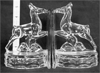 Pair vintage glass horse bookends