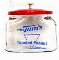 Square glass Tom's canister, blue writing