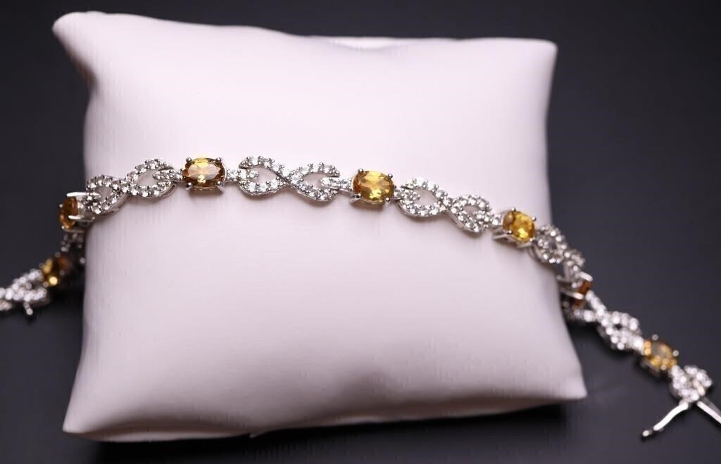 Sterling citrine & white sapphire bracelet, lab