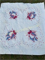 1950s floral fruit cotton tablecloth