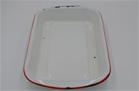 Large Porcelain Enamel Pan with Red Trim