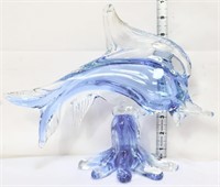 Purple/clear art glass 10in dolphin figure