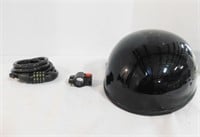 Black Helmet & Bike Lock.