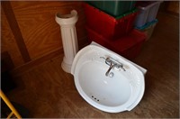 White Pedestal Sink with Faucet