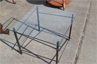 NEW Hand Forged Metal Base Glass Top End Table