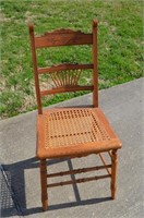 Cane Bottom Oak Hand Carved Antique Accent Chair