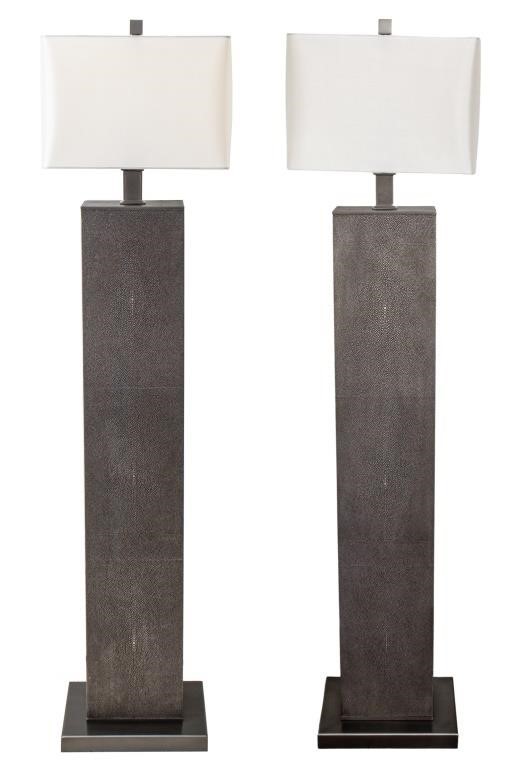 Christian Liaigre Style Faux Shagreen Lamps, Pair