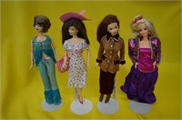 Lot of 4 Vintage Barbie Dolls w/ Stands