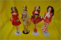 Lot of 4 Vintage Barbie Dolls w/ Stands