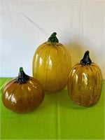 3 Blown Glass Gourds Pumpkins