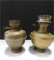 2 Vintage Brass Paraffin/ Oil Lamps