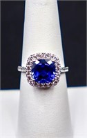 Sterling square blue sapphire ring, lab grown