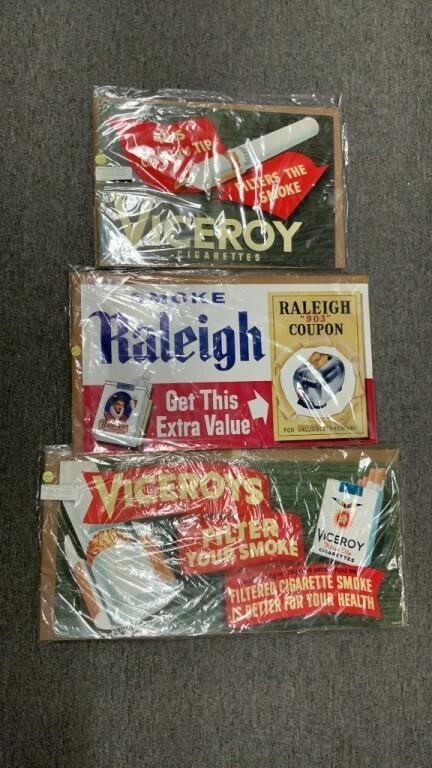 3 Vintage Cigarette Retail Display Signs