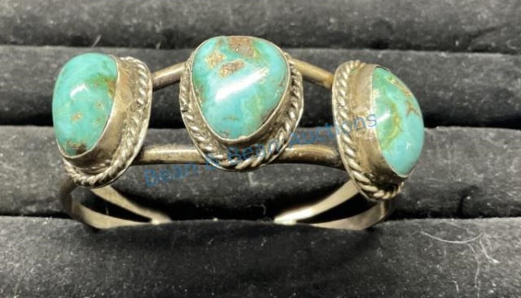 Native American silver and turquoise cuff bracelet