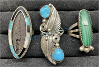 Group of three Native American rings as found
