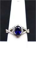 Sterling oval cut sapphire ring, lab grown
