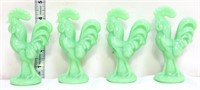 Set of 4 miniature jadeite glass roosters