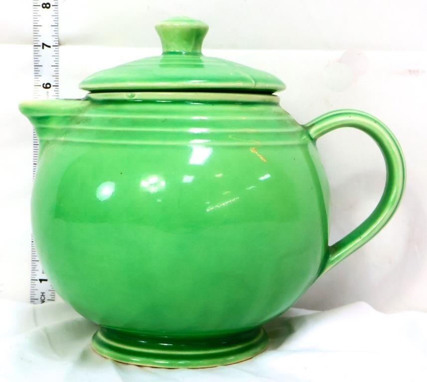 Vintage green pottery teapot