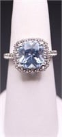 Square cut blue topaz dinner ring, lab created