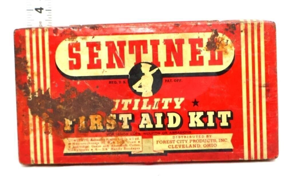Vintage metal Sentinel First Aid Kit box