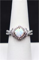 Sterling square fire opal ring, lab grown
