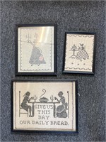 Vintage black and white framed Crosstitch pictures