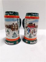 2 1991 Budweiser Holiday Steins