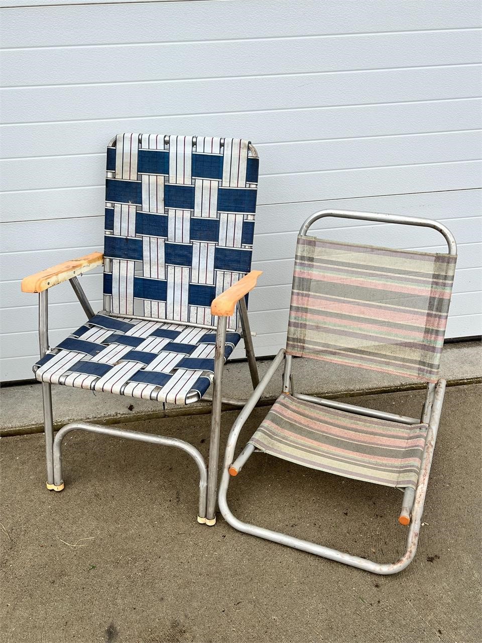 Vtg. Aluminum Folding Lawn Chair,  & Beach Chair