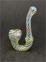 Yellow and Blue Opaque Self Standing Glass Pipe