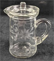 Vintage Floral Etched Glass Creamer Pitcher