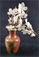 Small Asian Brass Maroon Flowered Vase