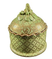 Green & Gold Porcelain Round Trinket Box