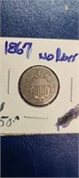 1867 Shield Nickel-no Rays