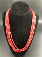 NAVAJO RED BEADS AND SILVER NECKLACE