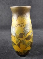 Vintage Acid Etched Green Glass Vase Galle Reprodu