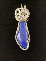 LAPIS PENDANT WRAPPED IN SS