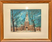 Framed Vintage US Independence Hall Print
