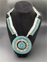 VINTAGE NAVAJO SILVER AND TURQUOISE NECKLACE