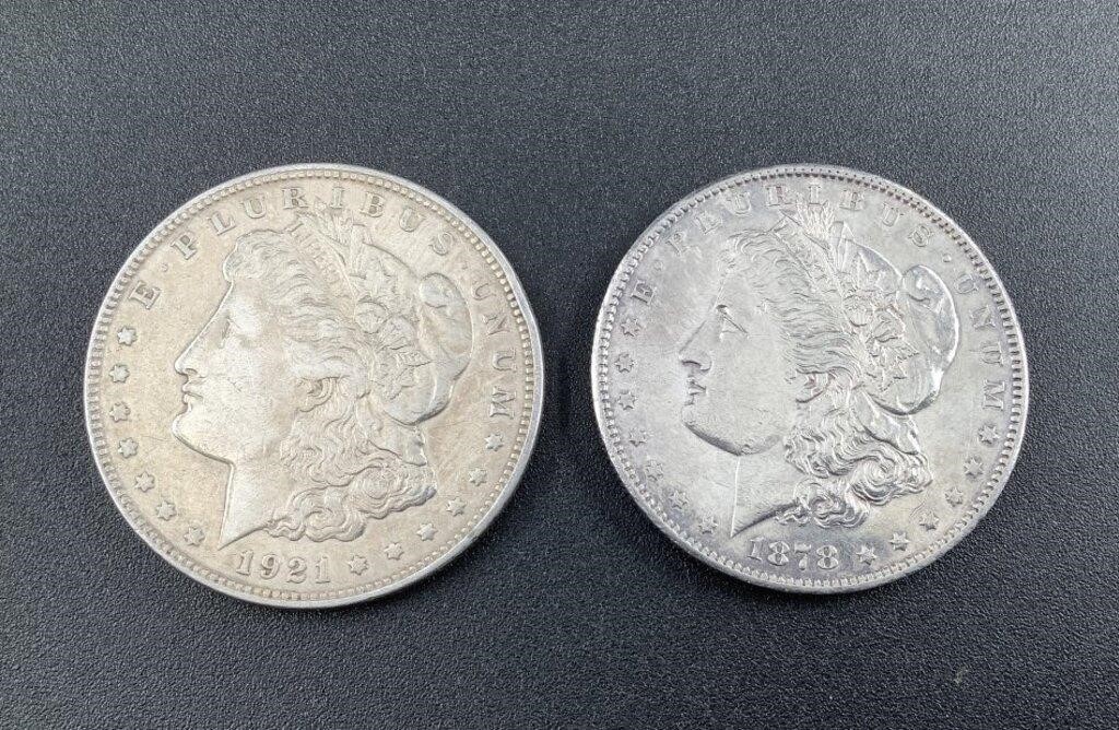 1921 AND 1878 S MORGAN SILVER DOLLARS