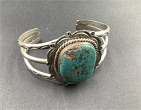 NAVAJO SILVER AND TURQUOISE CUFF