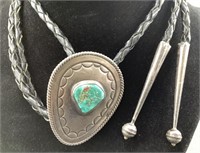 SILVER AND TURQUOISE BOLO TIE