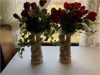 13.5 cherub planters with roses set of 2