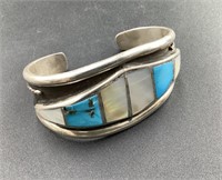 SILVER TURQUOISE AND MOTHER OF PEARL CUFF
