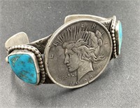 SILVER AND TURQUOISE WITH A 1922 PEACE DOLLAR